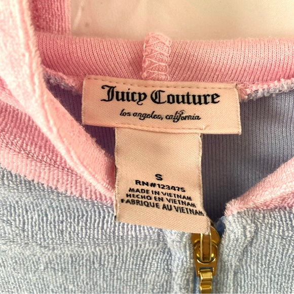 Juicy Couture pastel pink blue velour Terry zip up hoodie jacket small - Picture 5 of 5